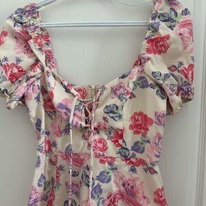 ZARA Pink Purple Floral Mini Dress – Puff Sleeve, Size S